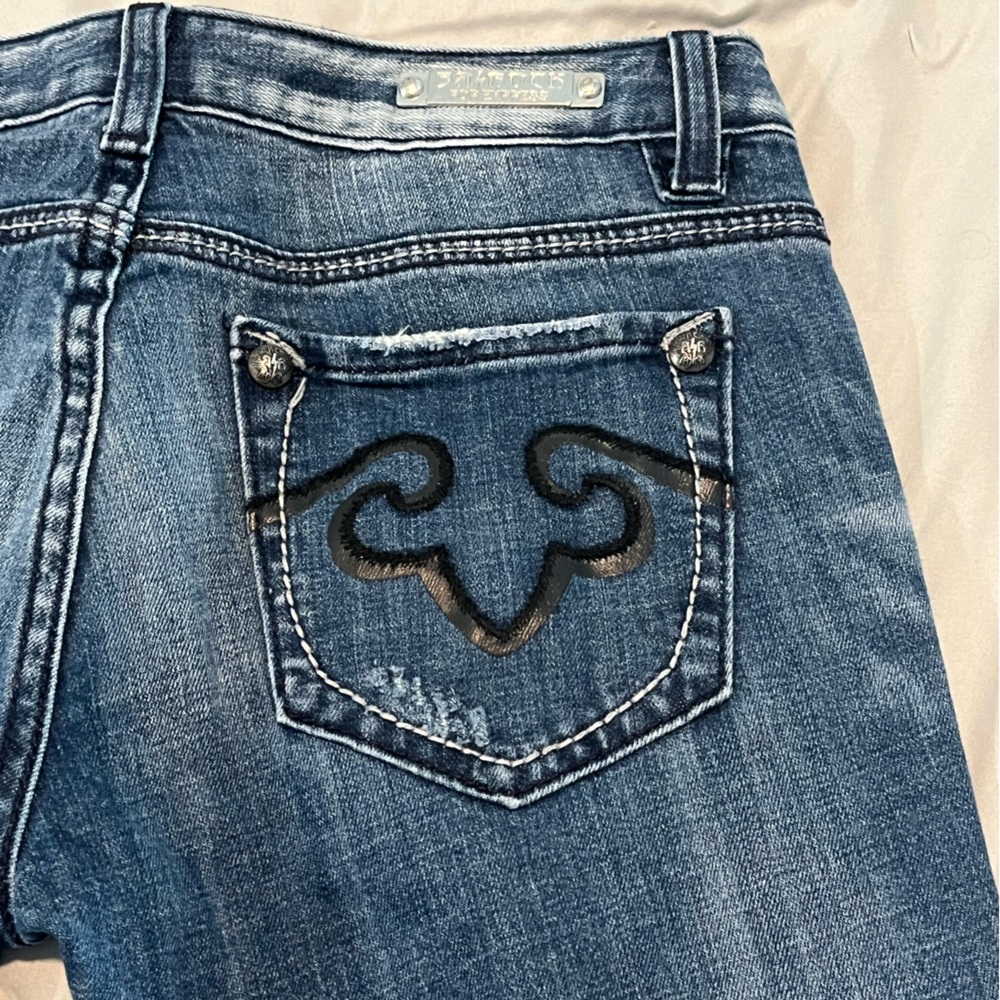 Vintage Blue Denim Jeans with Black Embroidery